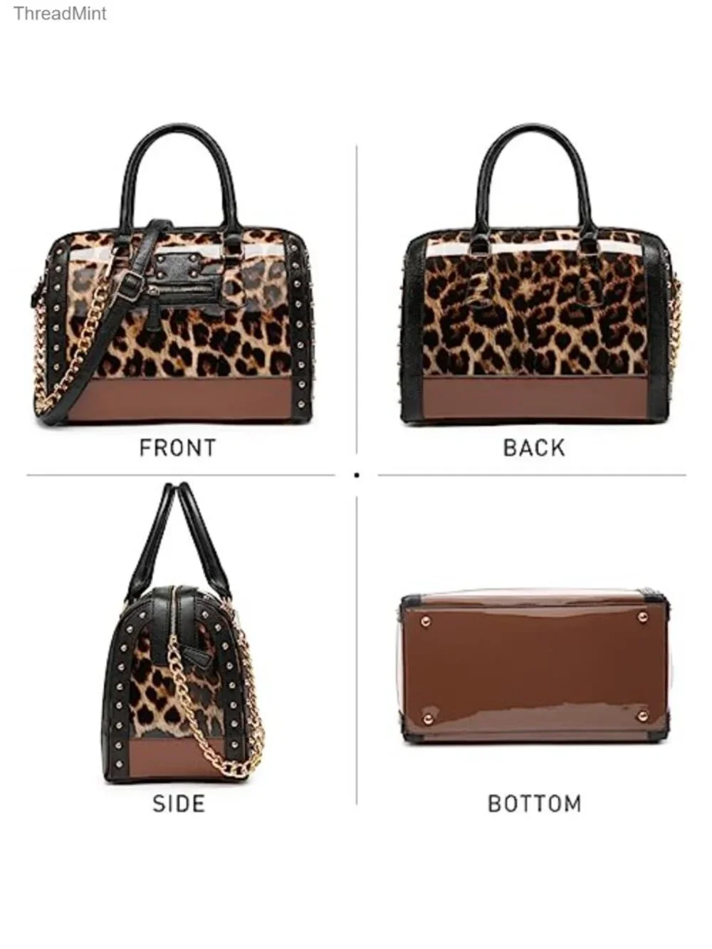 Shiny Patent Faux Leather Barrel Satchel Bag with Rivet Decoration Top Handle